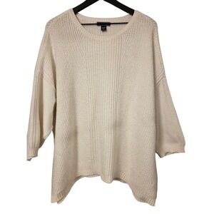 Lands‎ End Women's Cream Waffle Knit Oversized Dolman Sleeve Sweater XL P